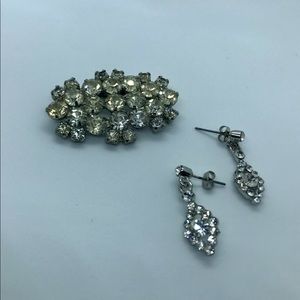Vintage Evil Eye Earring And Rhinestone Brooch